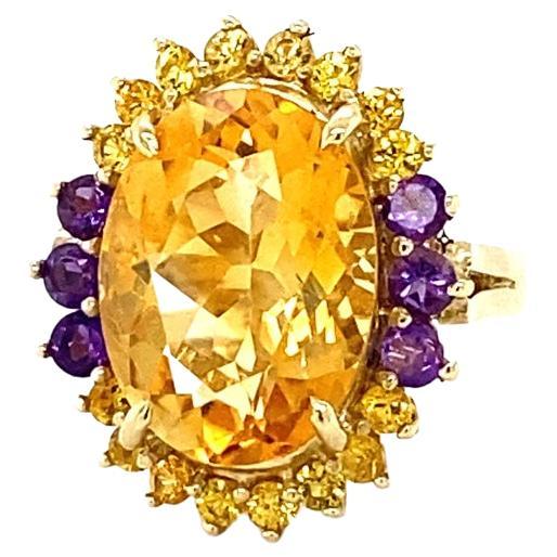 Bague cocktail en or jaune avec améthyste et citrine de 9,80 carats