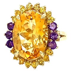 9.80 Carat Citrine Amethyst Yellow Gold Cocktail Ring