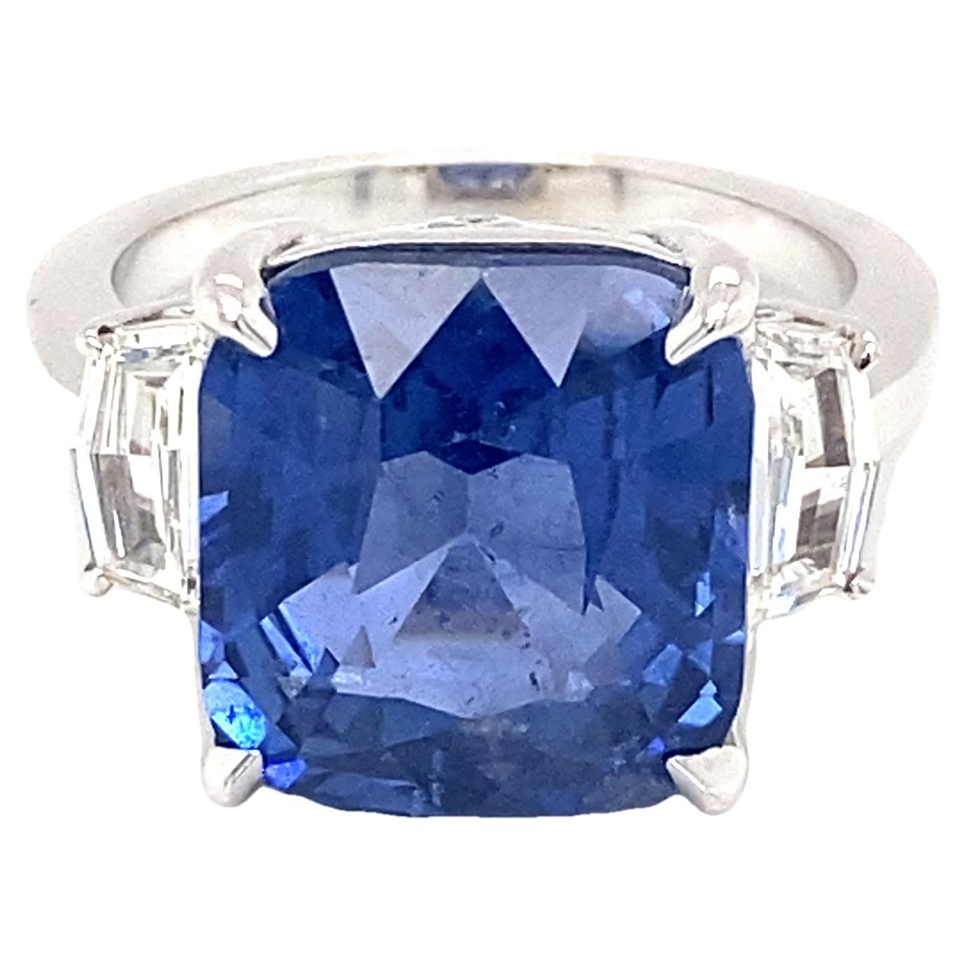 9.80-Carat Cushion Cut Blue Ceylon Sapphire Ring