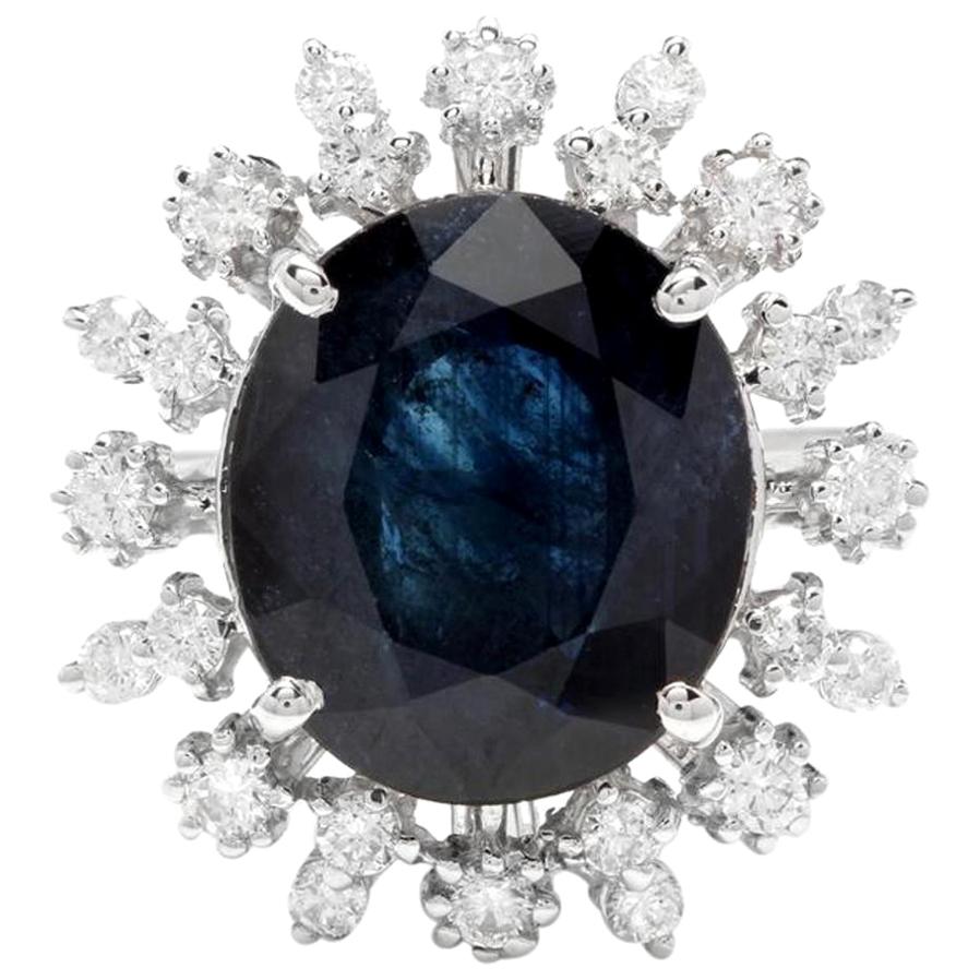 9.80 Carat Exquisite Natural Blue Sapphire and Diamond 14 Karat Solid White Gold For Sale