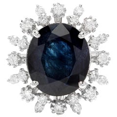 9.80 Carat Exquisite Natural Blue Sapphire and Diamond 14 Karat Solid White Gold