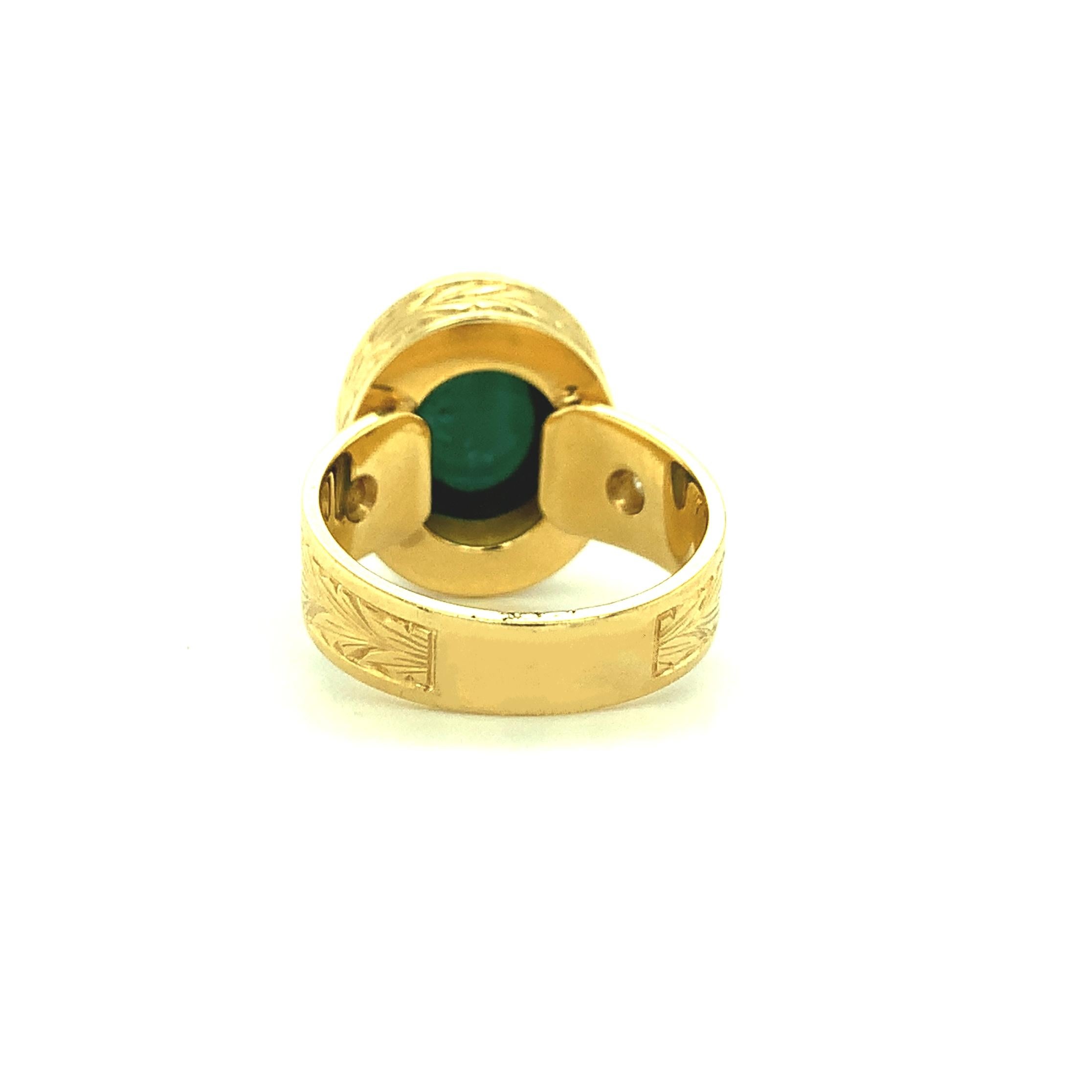 9.80 Carat Green Tourmaline Cabochon and Diamond Band Ring in 18k Yellow Gold For Sale 1