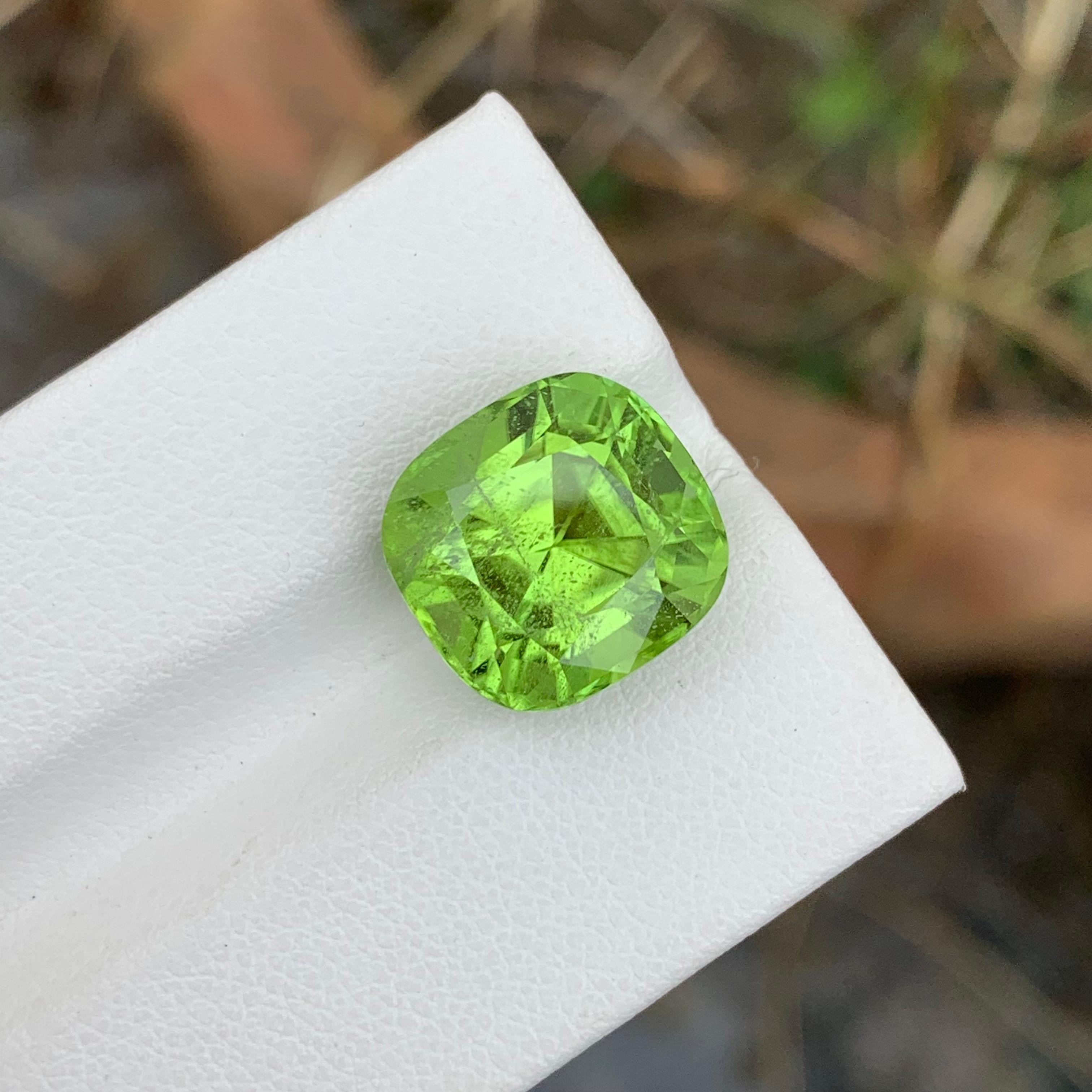 Loose Peridot
Weight: 9.80 Carats
Dimension: 12.4 x 11.8 x 9.2 Mm
Colour: Green
Origin: Supat Valley, Pakistan
Shape: Cushion
Certificate: On Demand
Treatment: Non

Peridot, a vibrant and lustrous gemstone, has been cherished for centuries for its
