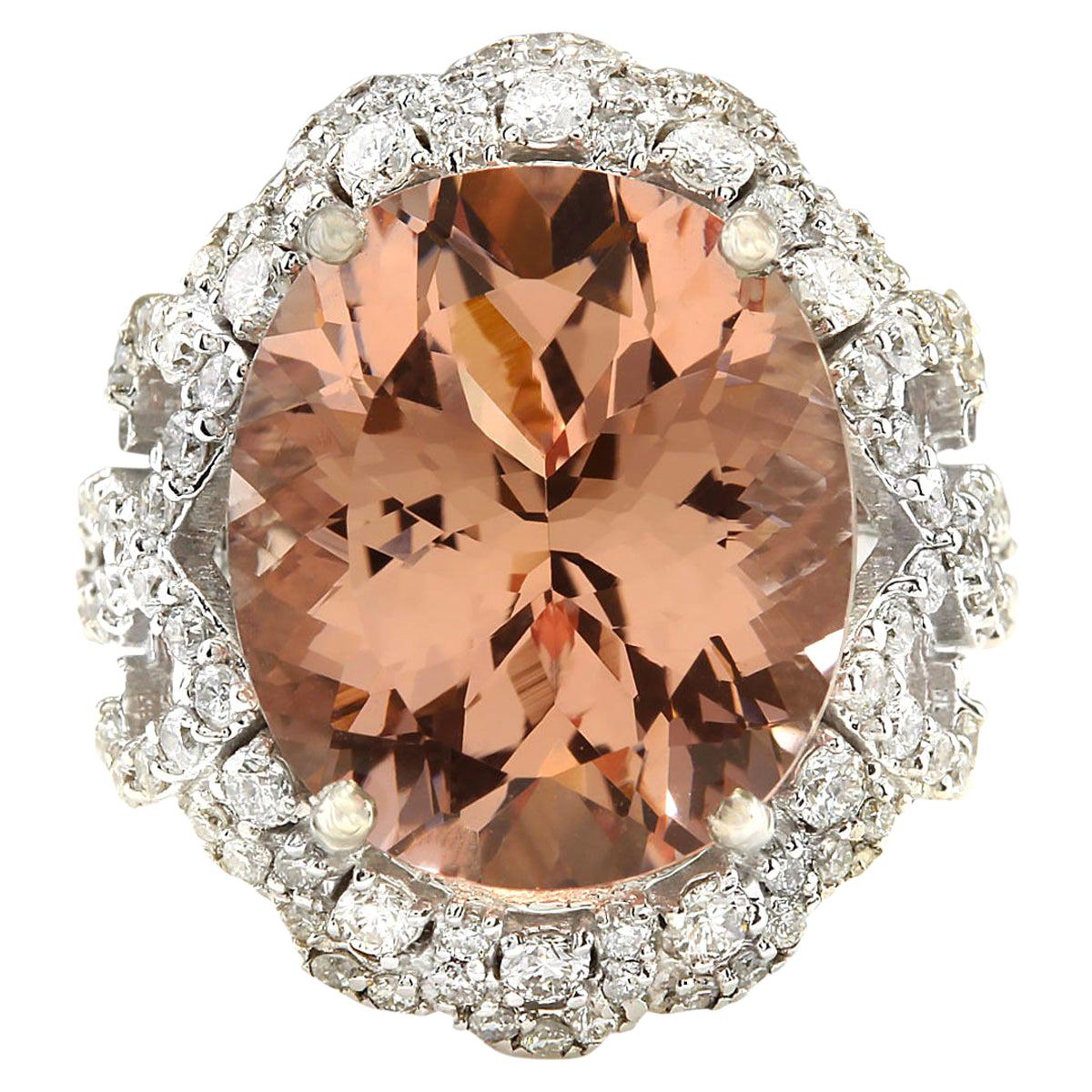 Natural Morganite Diamond Ring In 14 Karat White Gold 