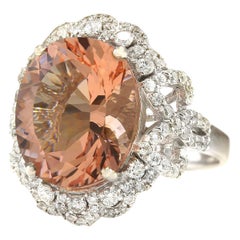 Natural Morganite Diamond Ring In 14 Karat White Gold