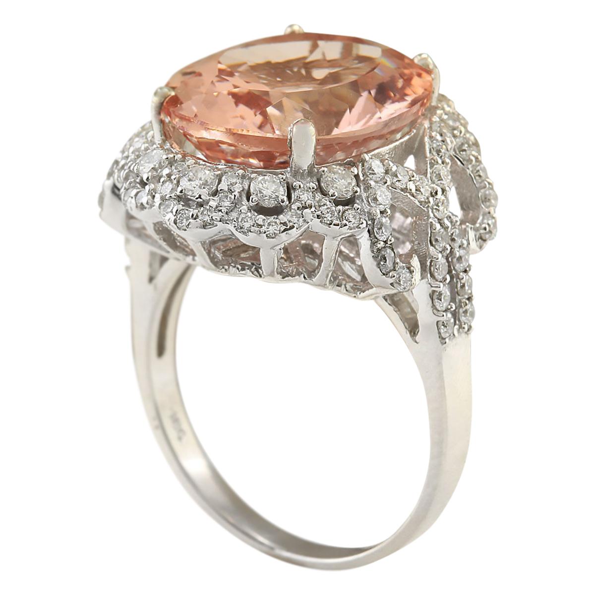 Oval Cut Natural Morganite Diamond Ring In 14 Karat White Gold  For Sale