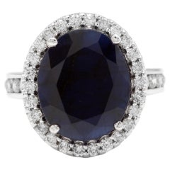 9.80 Carat Natural Sapphire and Diamond 14 Karat Solid White Gold Ring