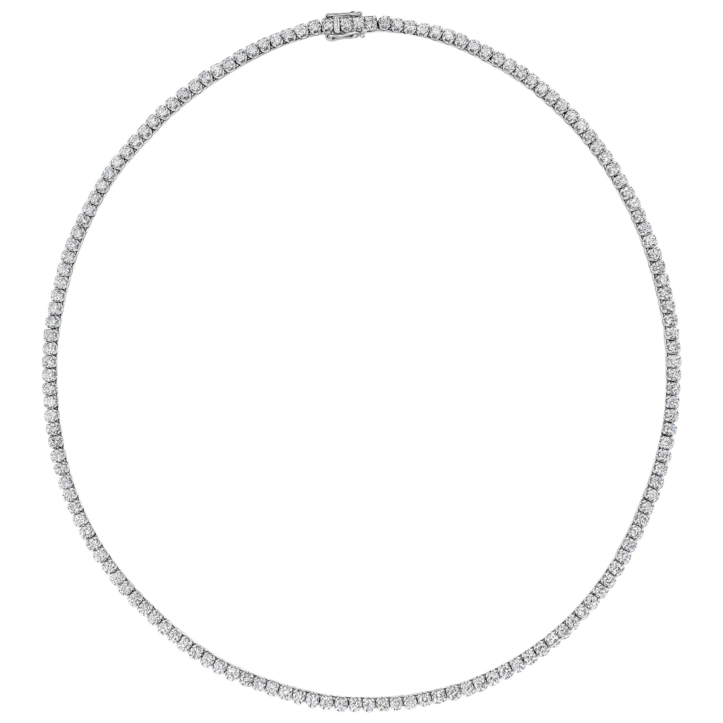 9.80 Carats Total Brilliant Round Cut Diamonds Classic Tennis Necklace