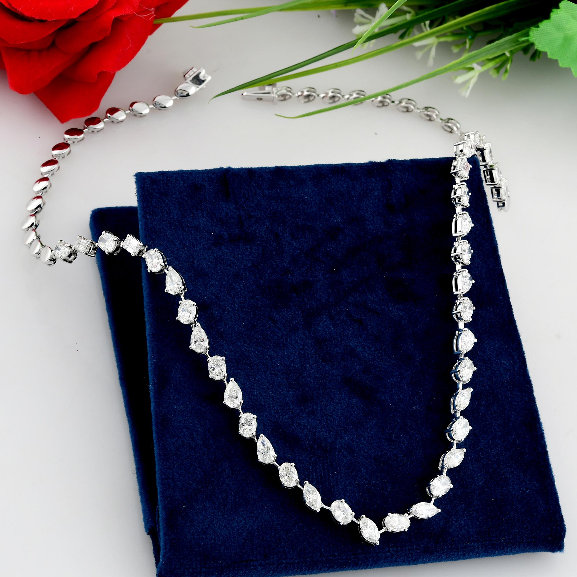 Modern 9.80 Carat SI Clarity HI Color Multi Shape Diamond Necklace 14 Karat White Gold For Sale