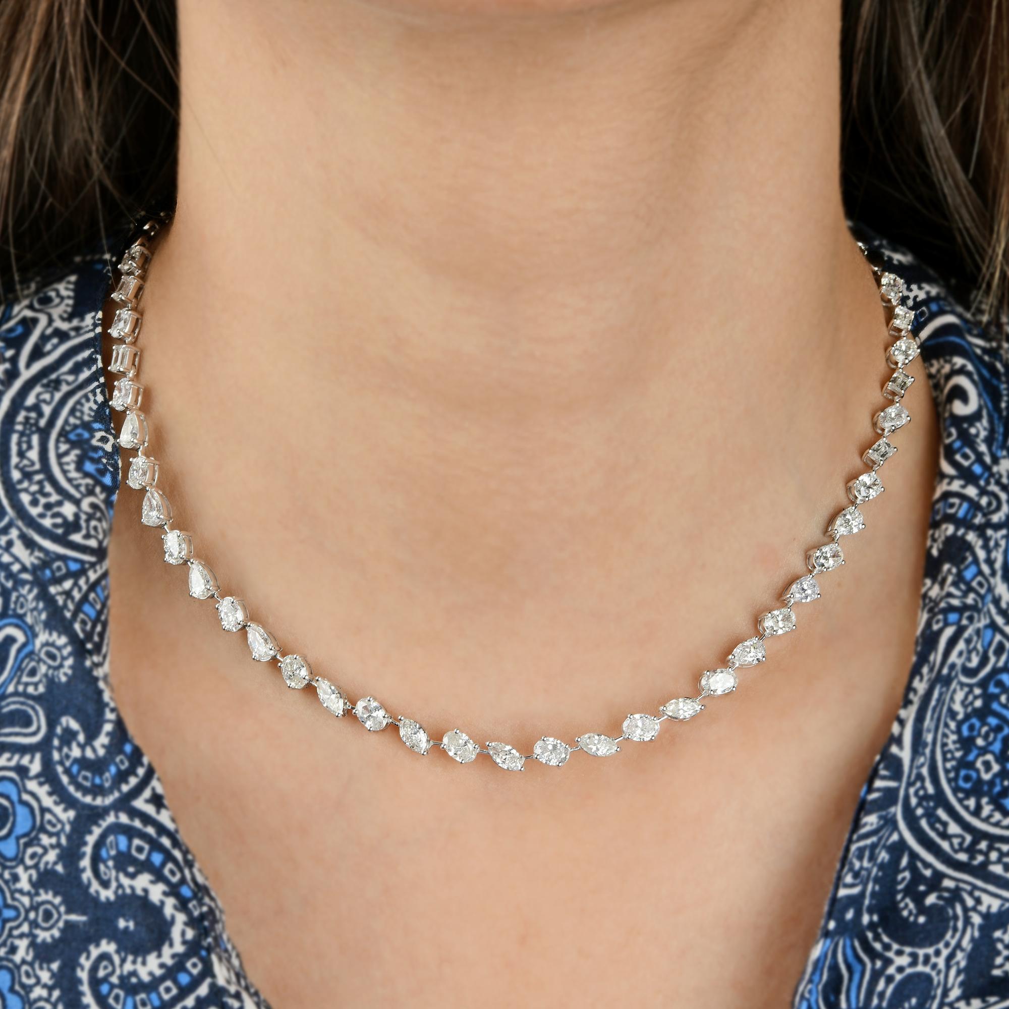 Round Cut 9.80 Carat SI Clarity HI Color Multi Shape Diamond Necklace 14 Karat White Gold For Sale