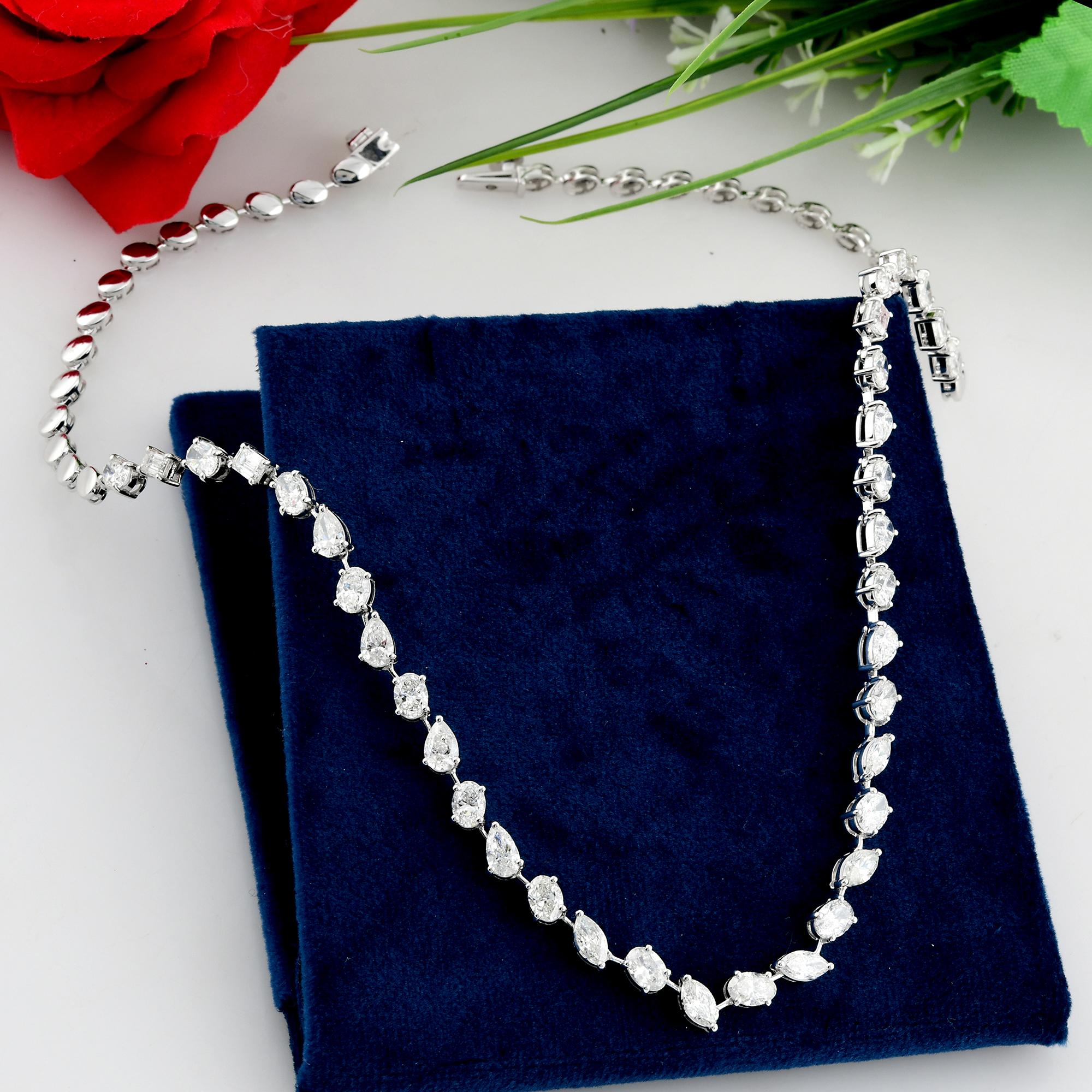 Modern 9.80 Carat SI Clarity HI Color Multi Shape Diamond Necklace 18 Karat White Gold For Sale