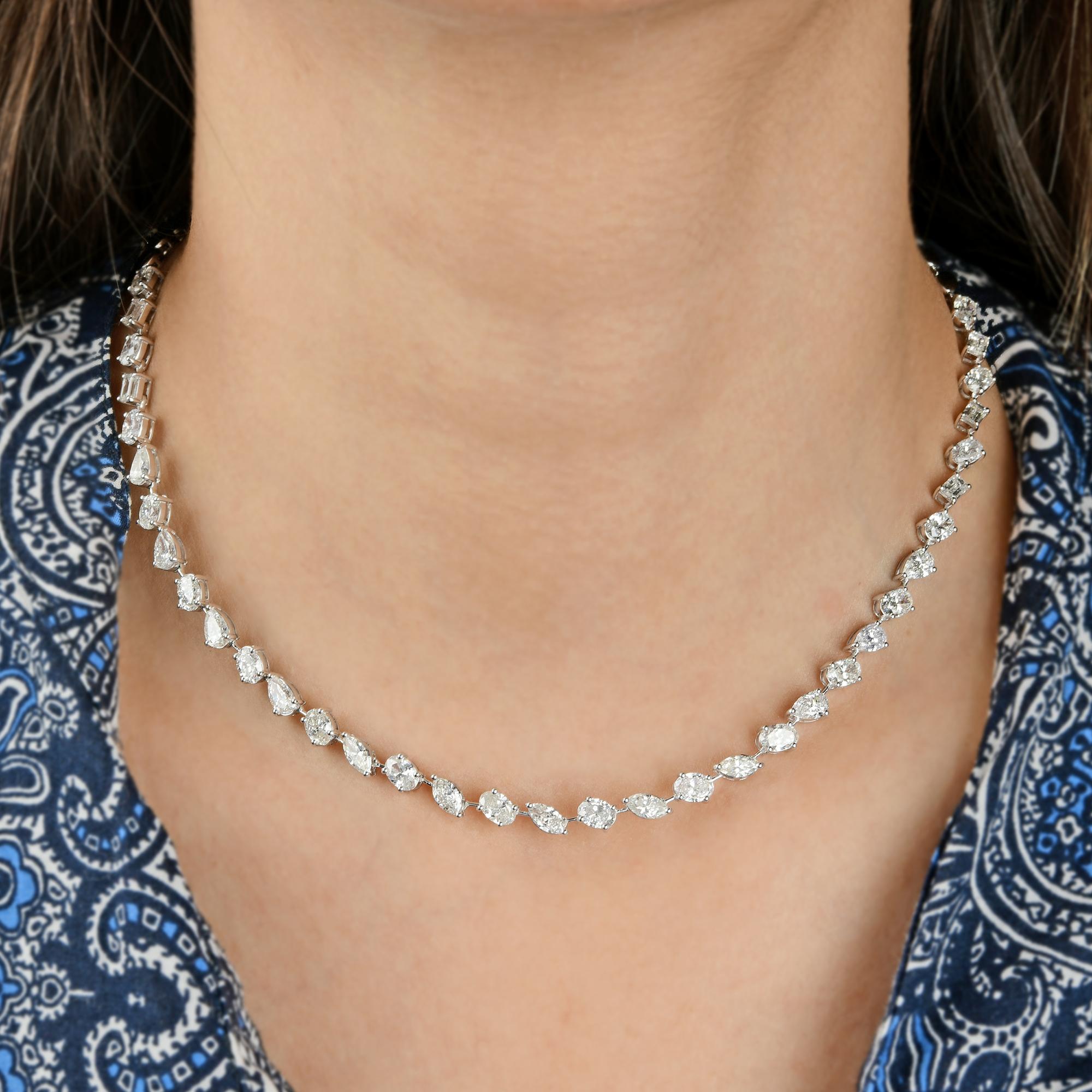 Round Cut 9.80 Carat SI Clarity HI Color Multi Shape Diamond Necklace 18 Karat White Gold For Sale