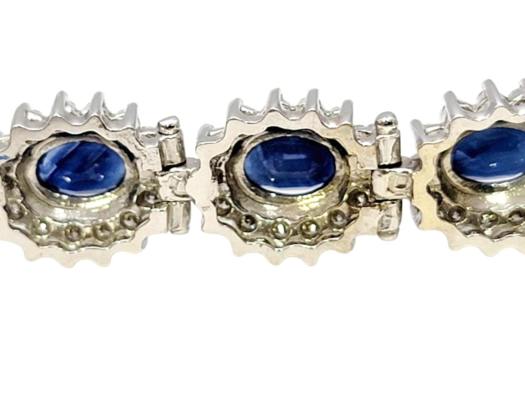 9.80 Carat Total Natural Sapphire and Diamond Halo Line Bracelet in White Gold For Sale 4