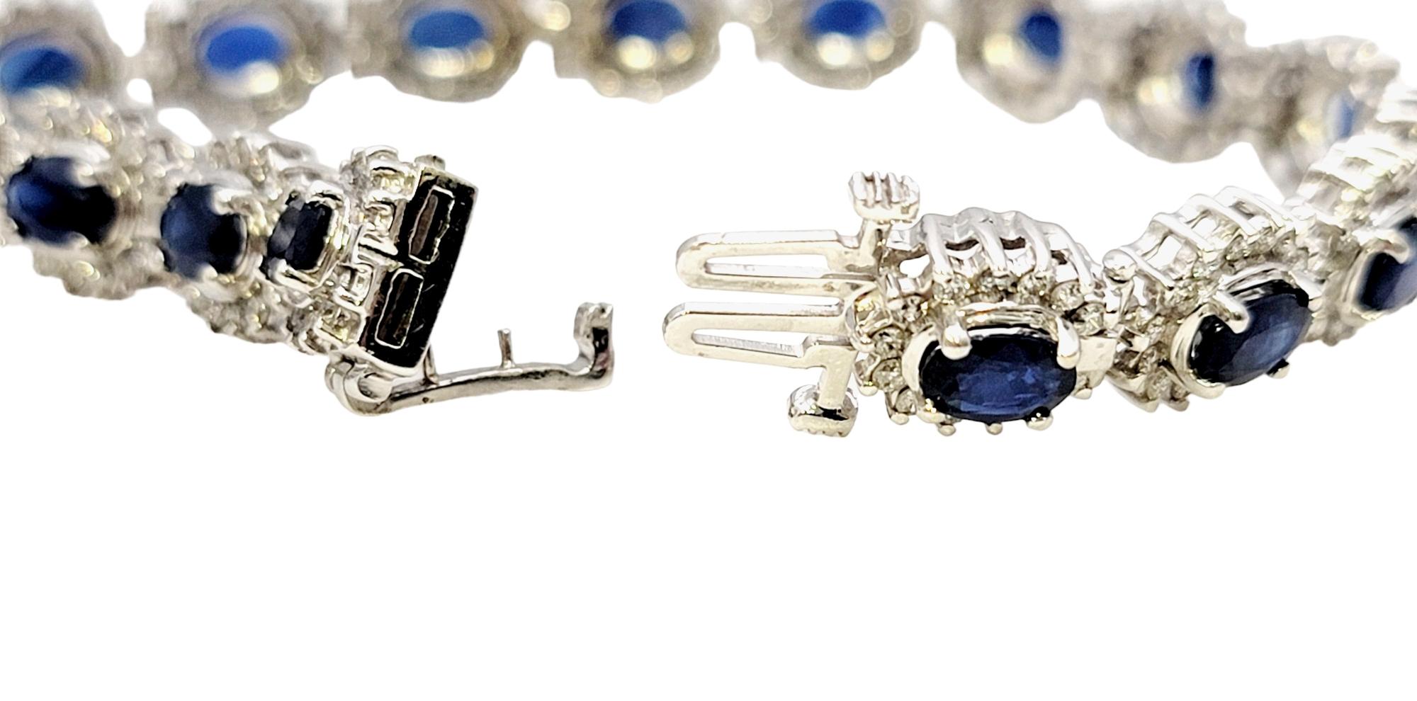 9.80 Carat Total Natural Sapphire and Diamond Halo Line Bracelet in White Gold For Sale 5