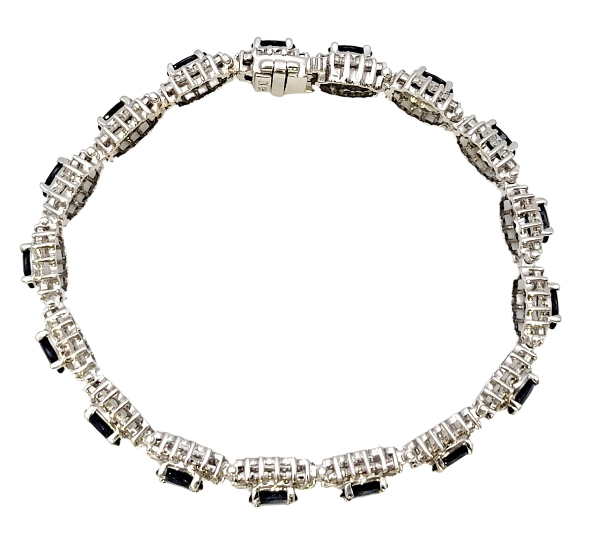 9.80 Carat Total Natural Sapphire and Diamond Halo Line Bracelet in White Gold In Good Condition For Sale In Scottsdale, AZ