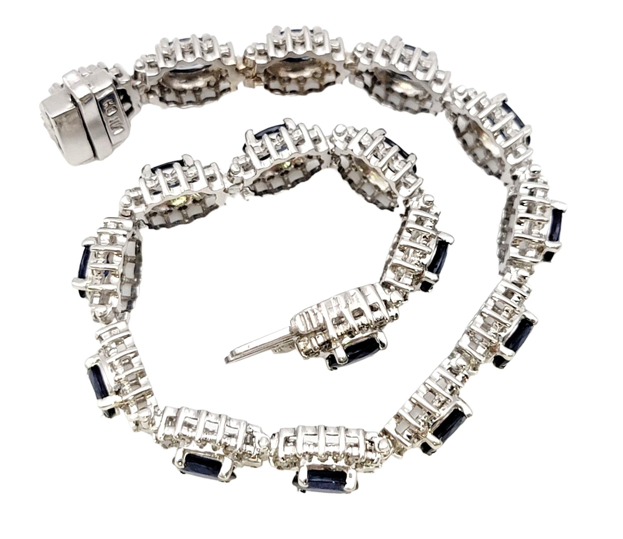 Women's 9.80 Carat Total Natural Sapphire and Diamond Halo Line Bracelet in White Gold For Sale