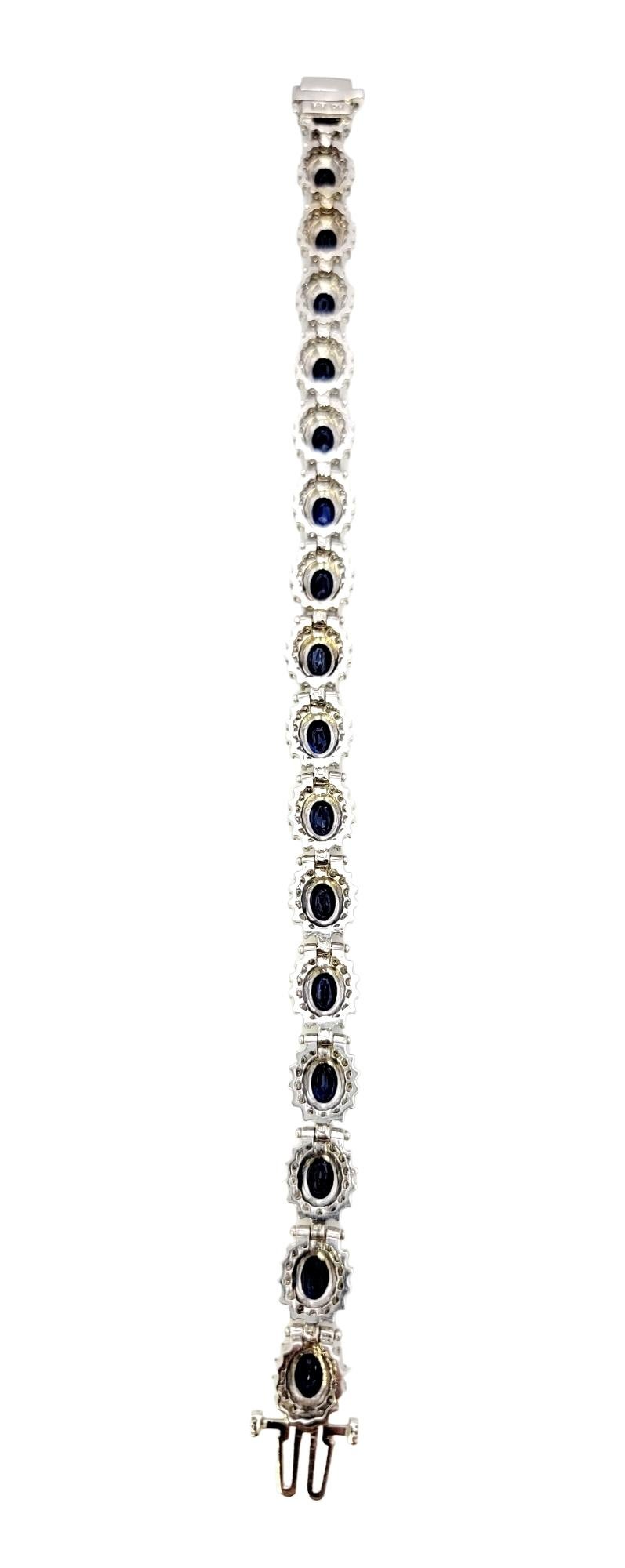 9.80 Carat Total Natural Sapphire and Diamond Halo Line Bracelet in White Gold For Sale 2