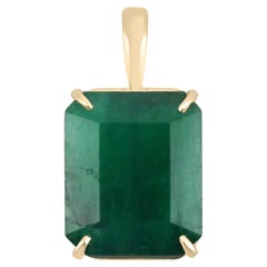 9.80 Carats Huge Dark Green Emerald Cut Solitaire Unisex Pendant Gold 14K
