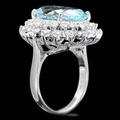 9.80 Carats Natural Aquamarine and Diamond 14K Solid White Gold Ring