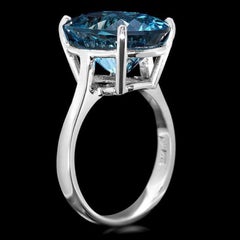 14 Karat massiver Weißgoldring mit 9,80 Karat natürlichem Blautopas