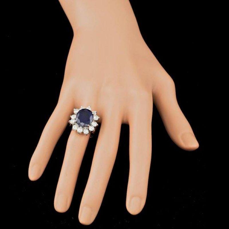 9.80 Carats Natural Sapphire and Diamond 14K Solid White Gold Ring In New Condition For Sale In Los Angeles, CA