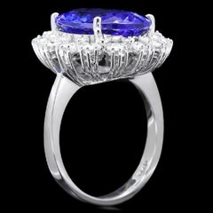 9.80 Carat Natural Tanzanite and Diamond 14 Karat Solid White Gold Ring