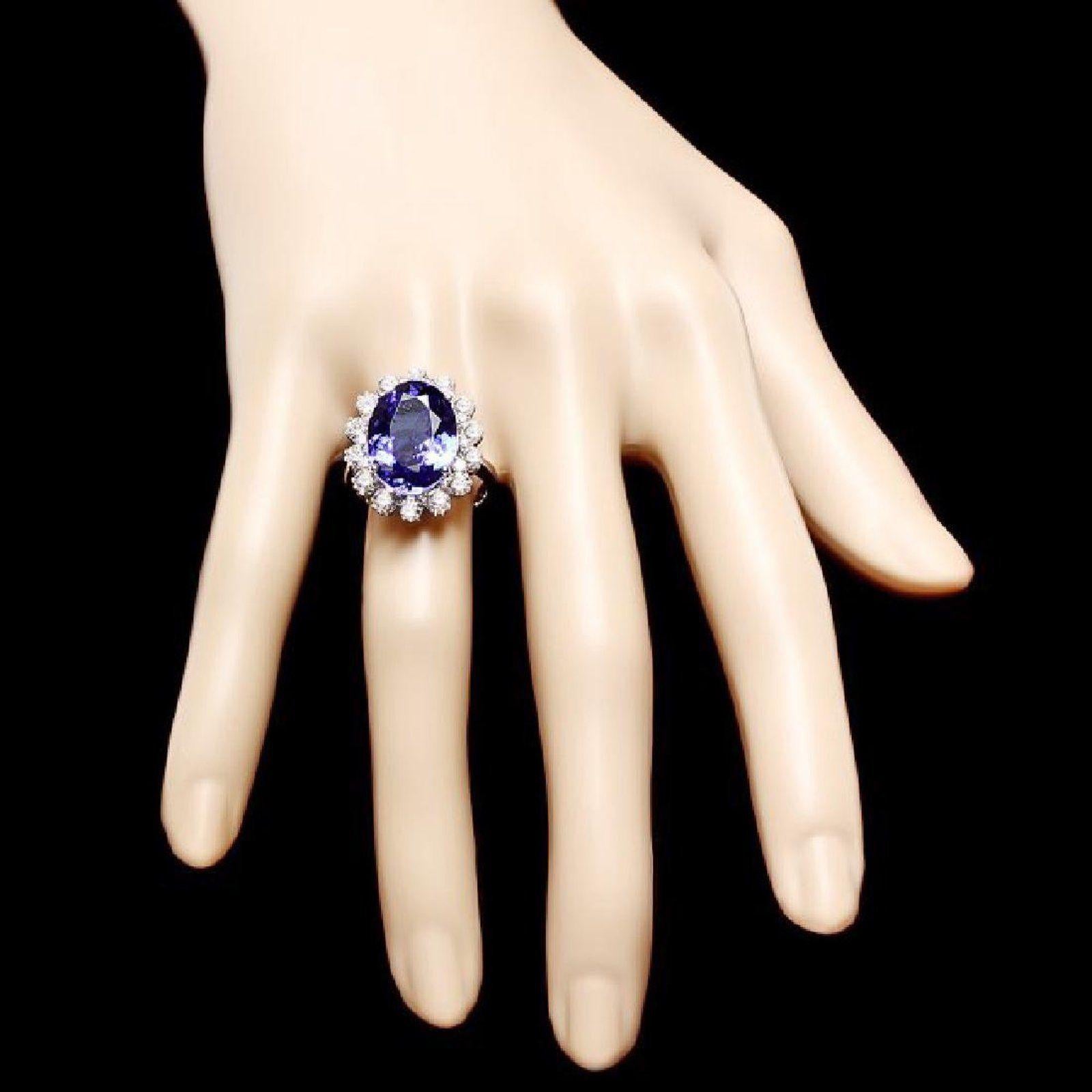 Mixed Cut 9.80 Carat Natural Tanzanite and Diamond 14 Karat Solid White Gold Ring For Sale