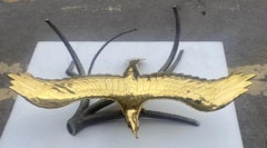 980′ Coffee Table Alain Chervet Eagle With Spread Wings Brass and Iron Signed