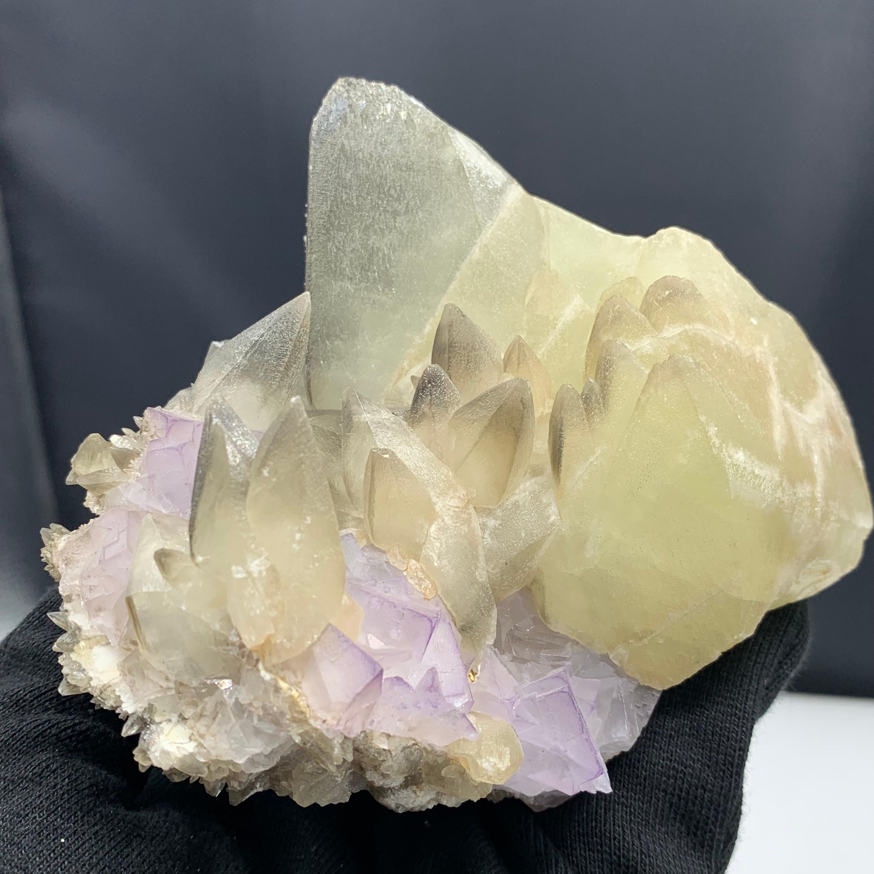18th Century and Earlier 980 Gram Glorious Calcite With Florite Bunch From Balochistan, Pakistan  For Sale