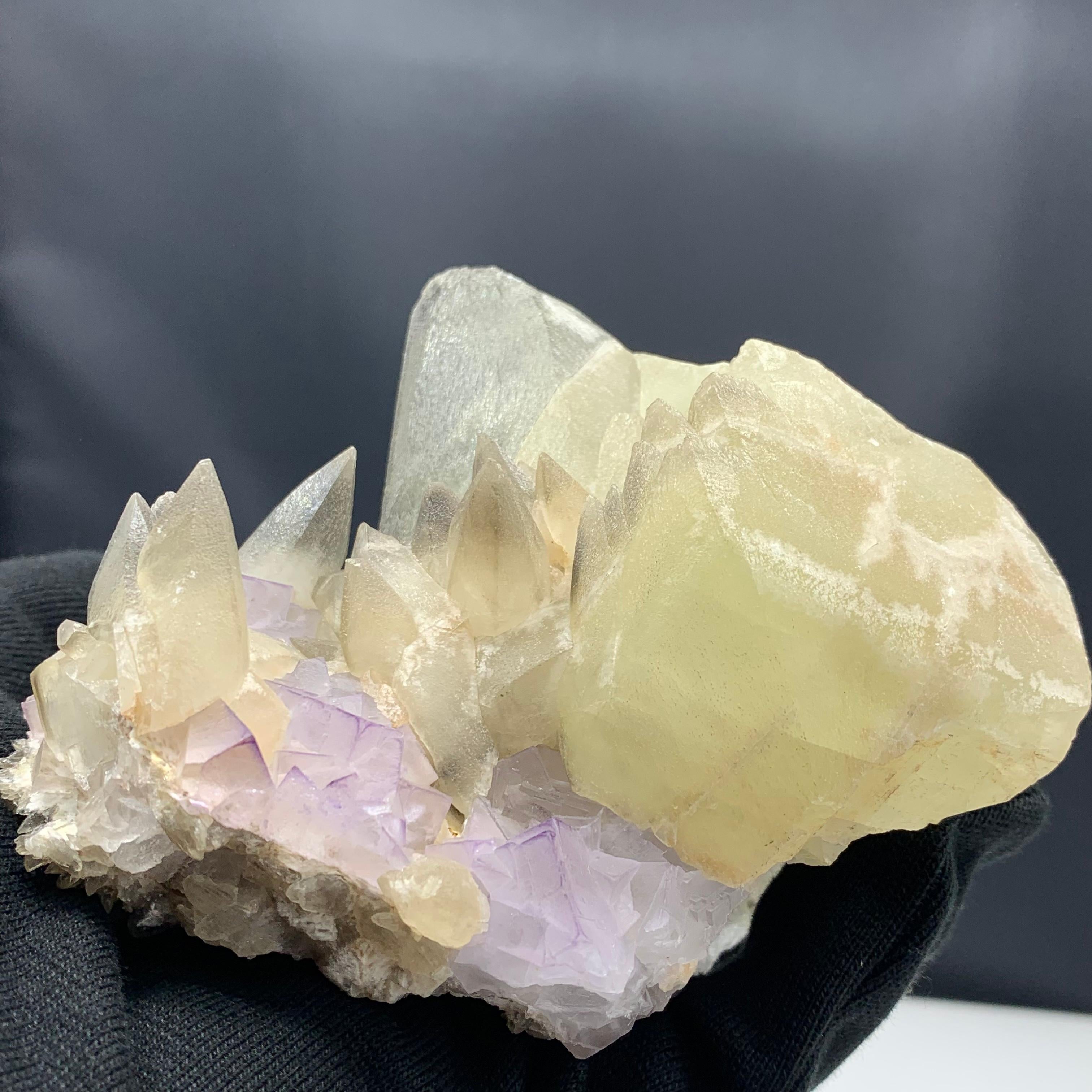 Rock Crystal 980 Gram Glorious Calcite With Florite Bunch From Balochistan, Pakistan  For Sale