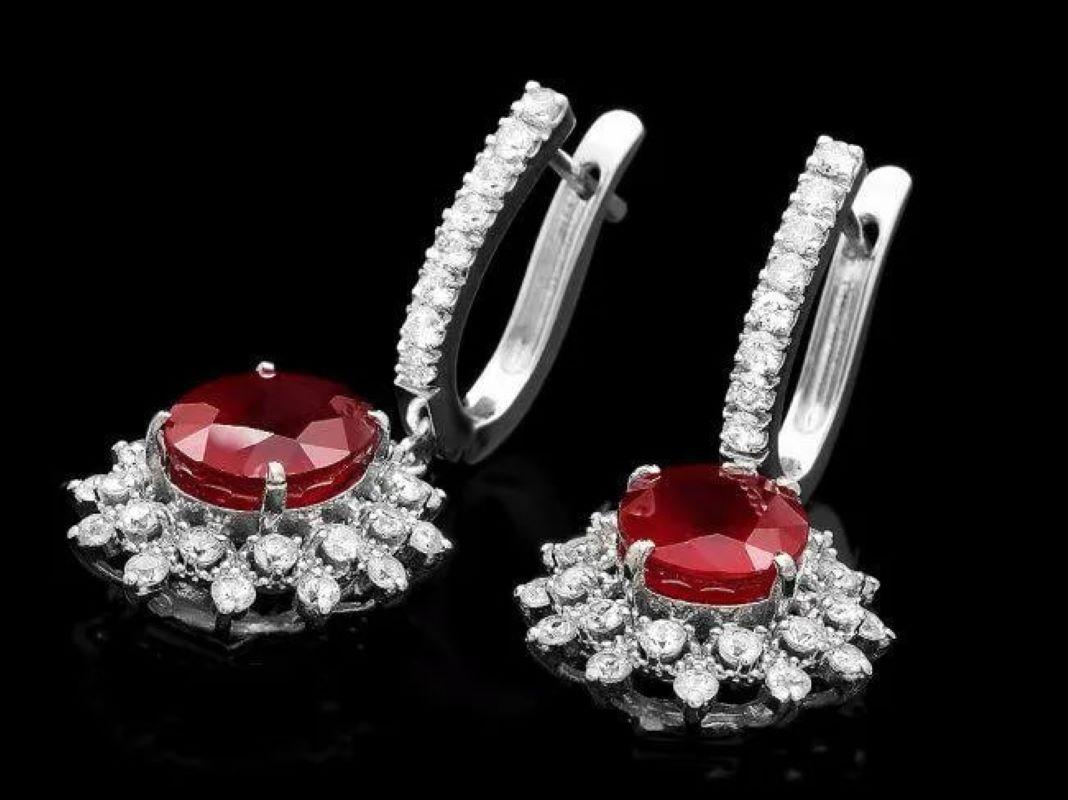9.80Ct Natural Ruby and Diamond 14K Solid White Gold Earrings In New Condition For Sale In Los Angeles, CA