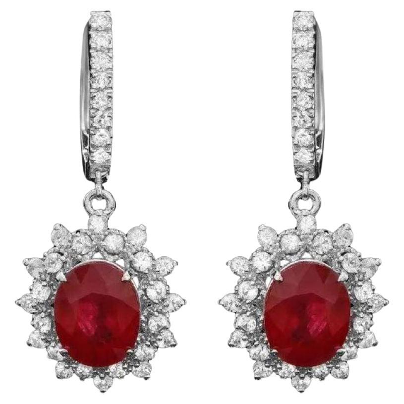 9.80Ct Natural Ruby and Diamond 14K Solid White Gold Earrings For Sale