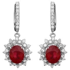 9.80Ct Natural Ruby and Diamond 14K Solid White Gold Earrings