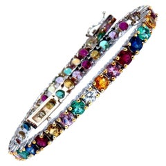 9.80ct Natural Ruby Emerald Sapphires Diamond Tennis Bracelet 14kt Gem Line*