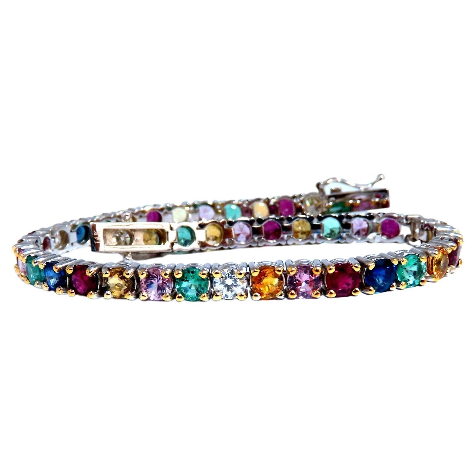 9.80ct Natural Ruby Emerald Sapphires Diamond Tennis Bracelet 14kt Gem Line For Sale