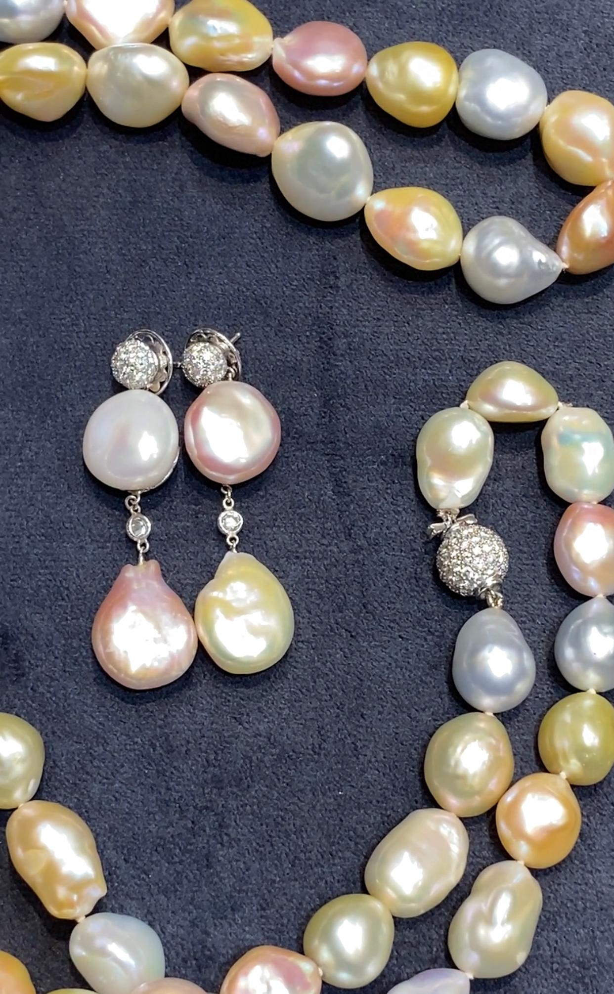 !980s Adler multicoloured pearl and diamond necklace and earring set For Sale 4