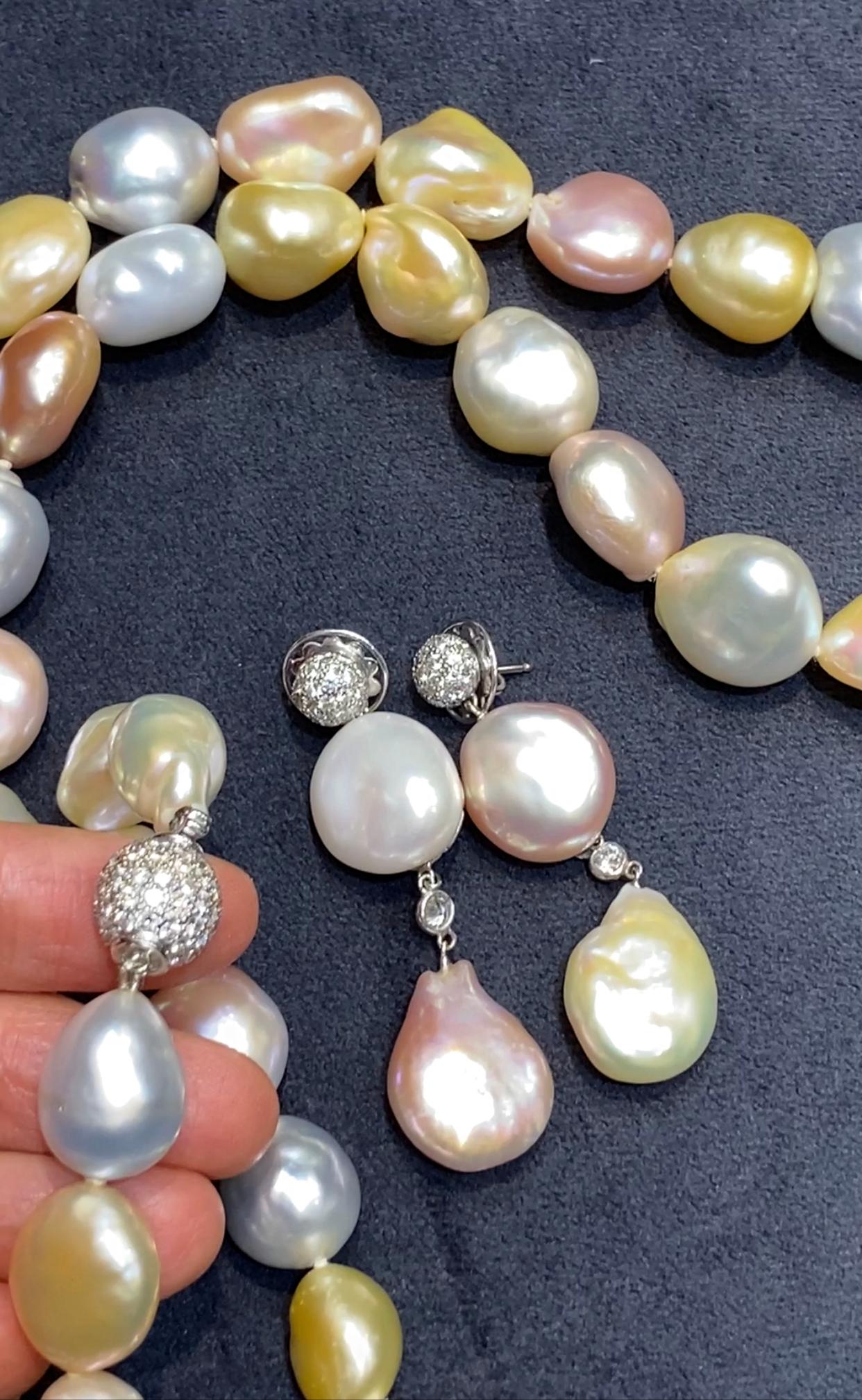 !980s Adler multicoloured pearl and diamond necklace and earring set For Sale 5