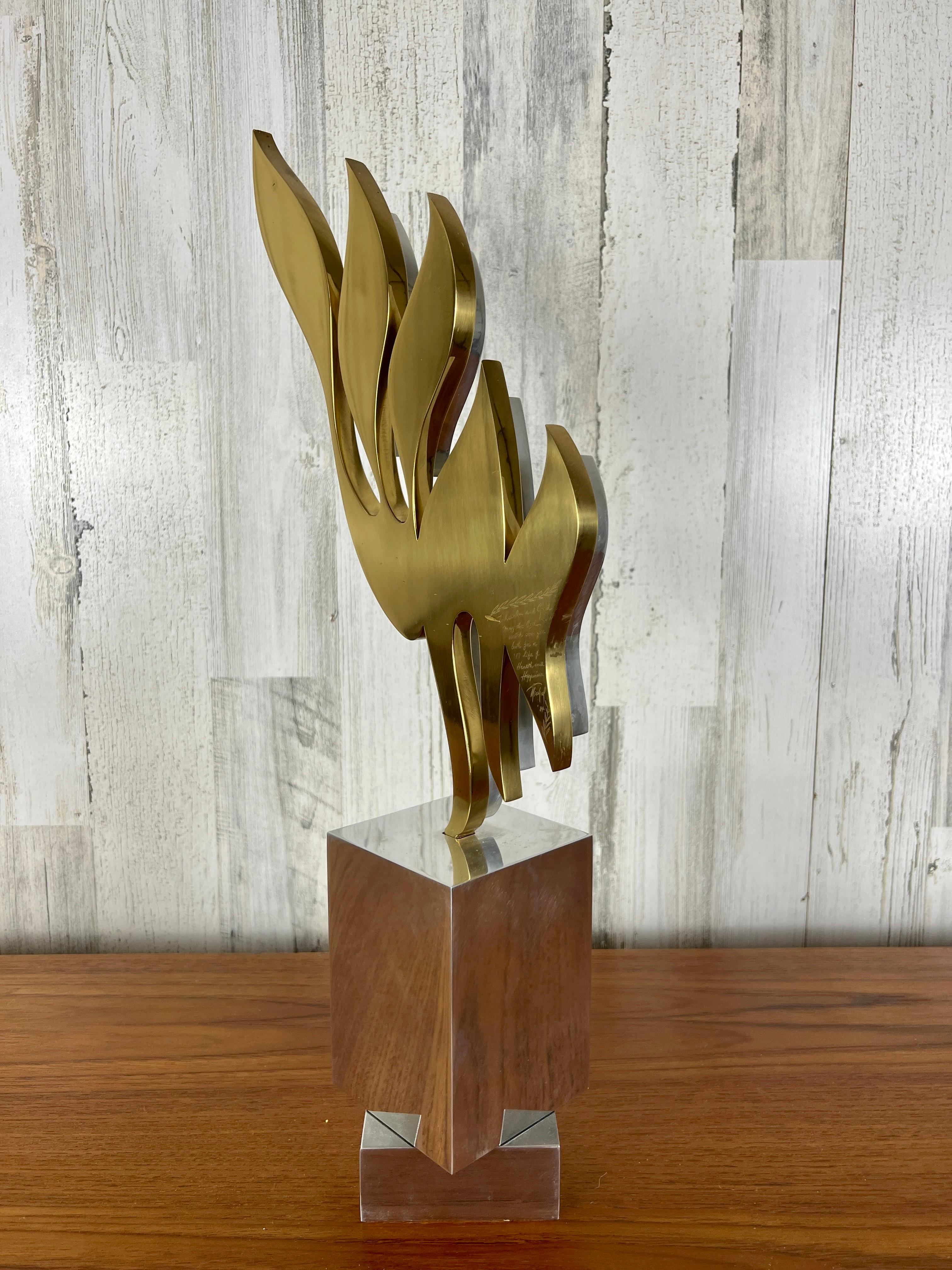 20th Century 1980's Aluminum and Brass Sculpture by Michel For Sale