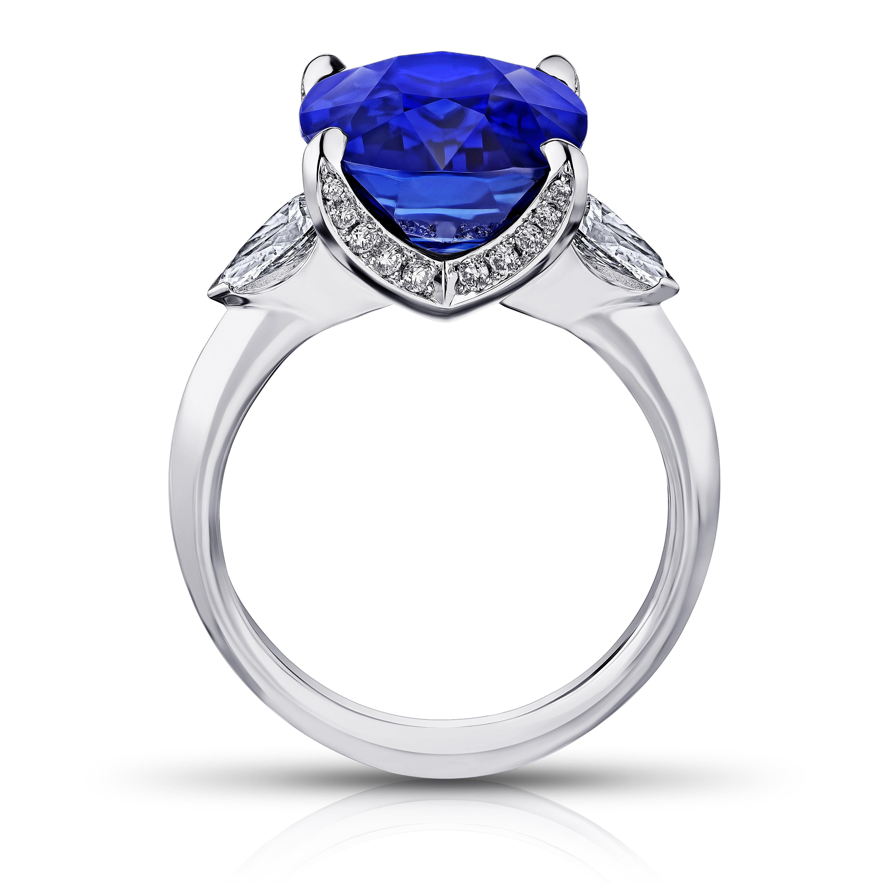 Contemporary 9.81 Carat Cushion Blue Sapphire and Diamond Ring