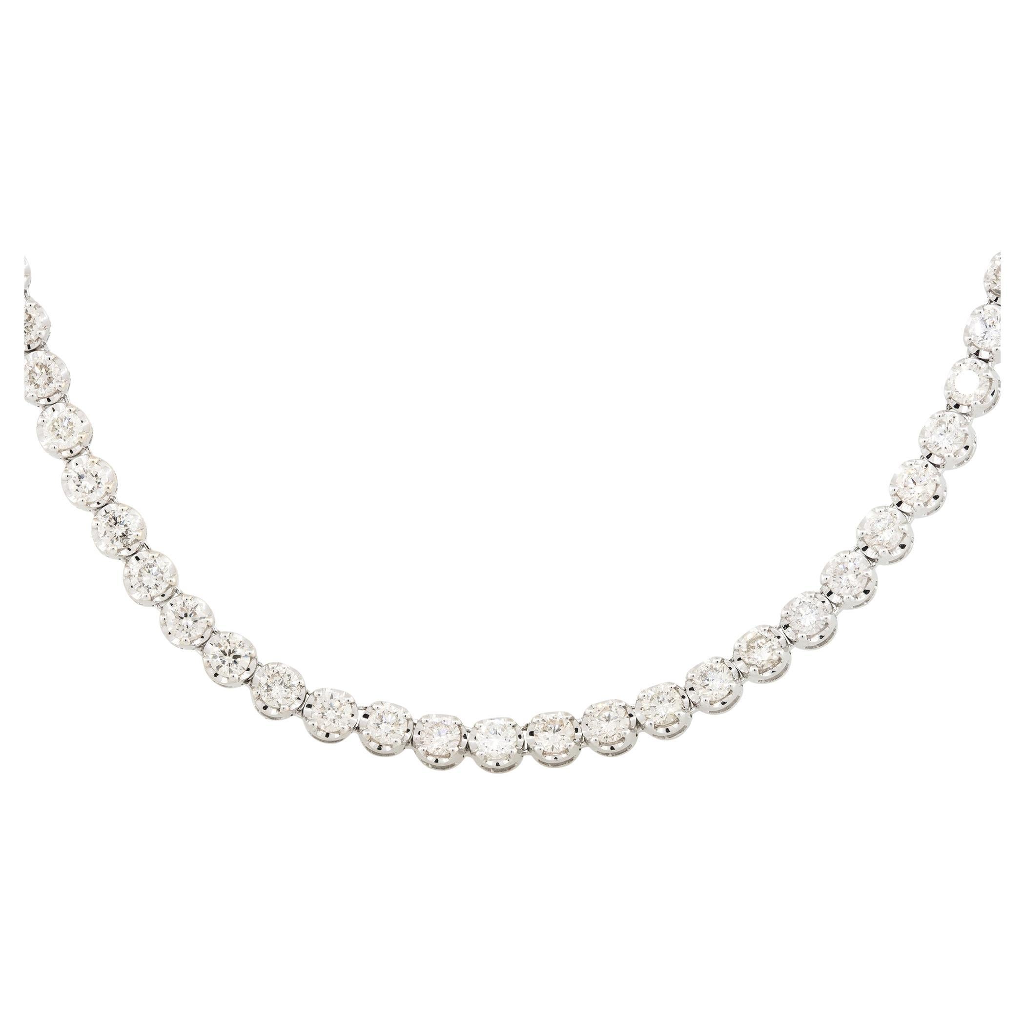 Collier tennis en diamants de 9,81 carats avec chaînes en métal 14 carats, en stock en vente