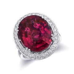 Natural Red Rubellite Gemstone 9.81 cts in 18K White Gold Ring with Diamonds