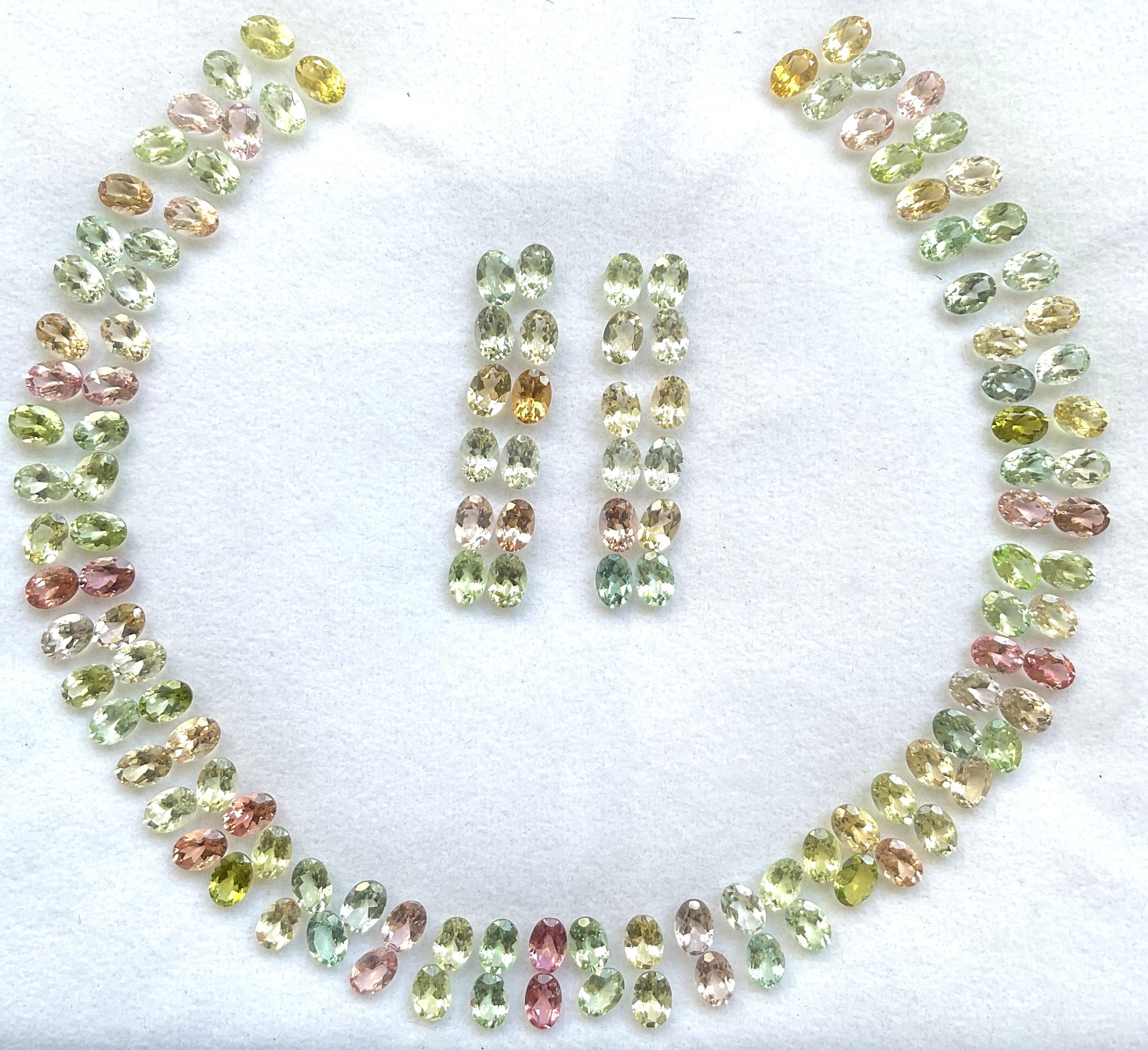 Art Deco 98.15 Carats Oval Tourmaline Layout Suite Faceted Cut Stones Natural Gems For Sale