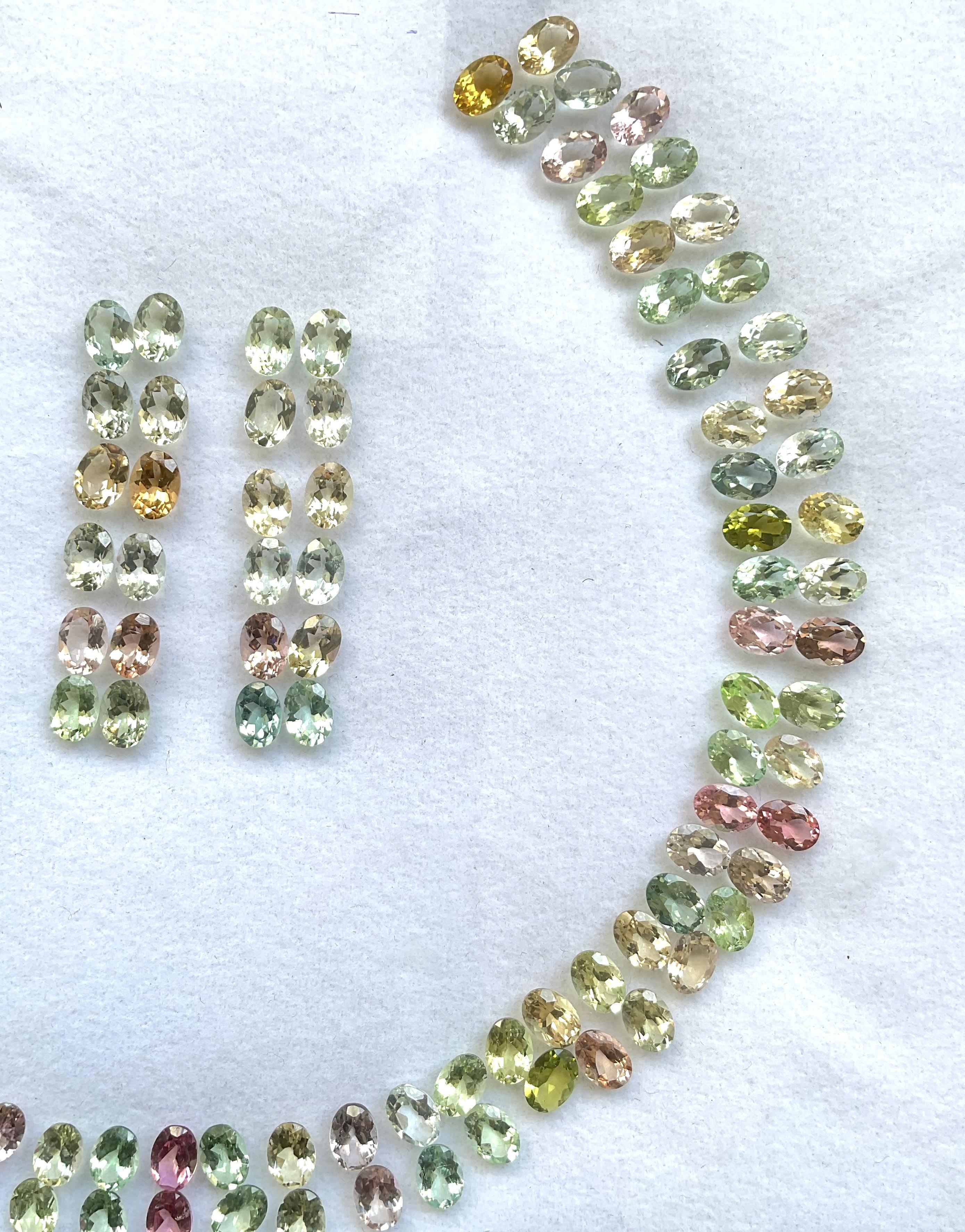 Oval Cut 98.15 Carats Oval Tourmaline Layout Suite Faceted Cut Stones Natural Gems For Sale