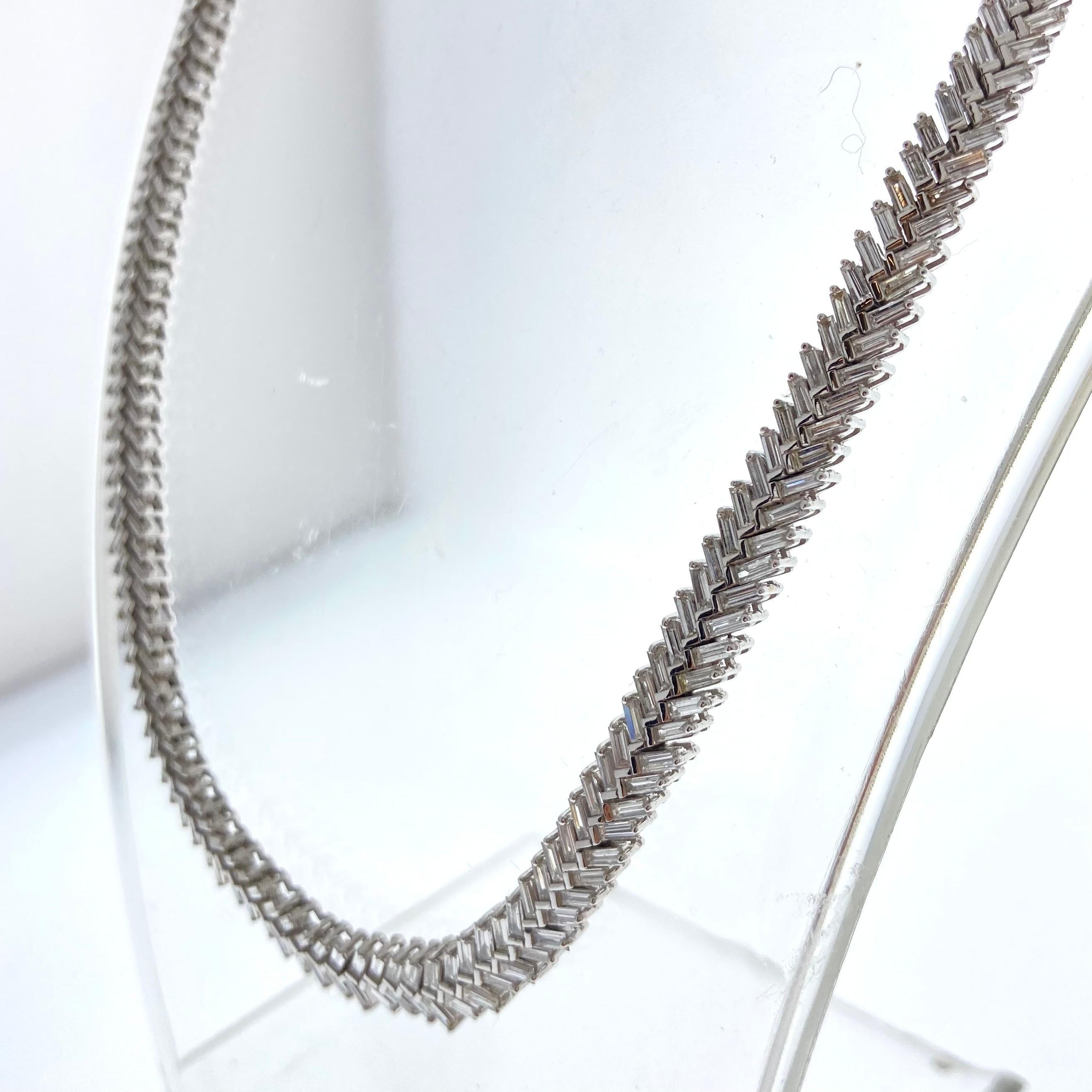 Baguette Cut 9.82 Carat Baguette Diamond Fashion Necklace In 18k White Gold For Sale
