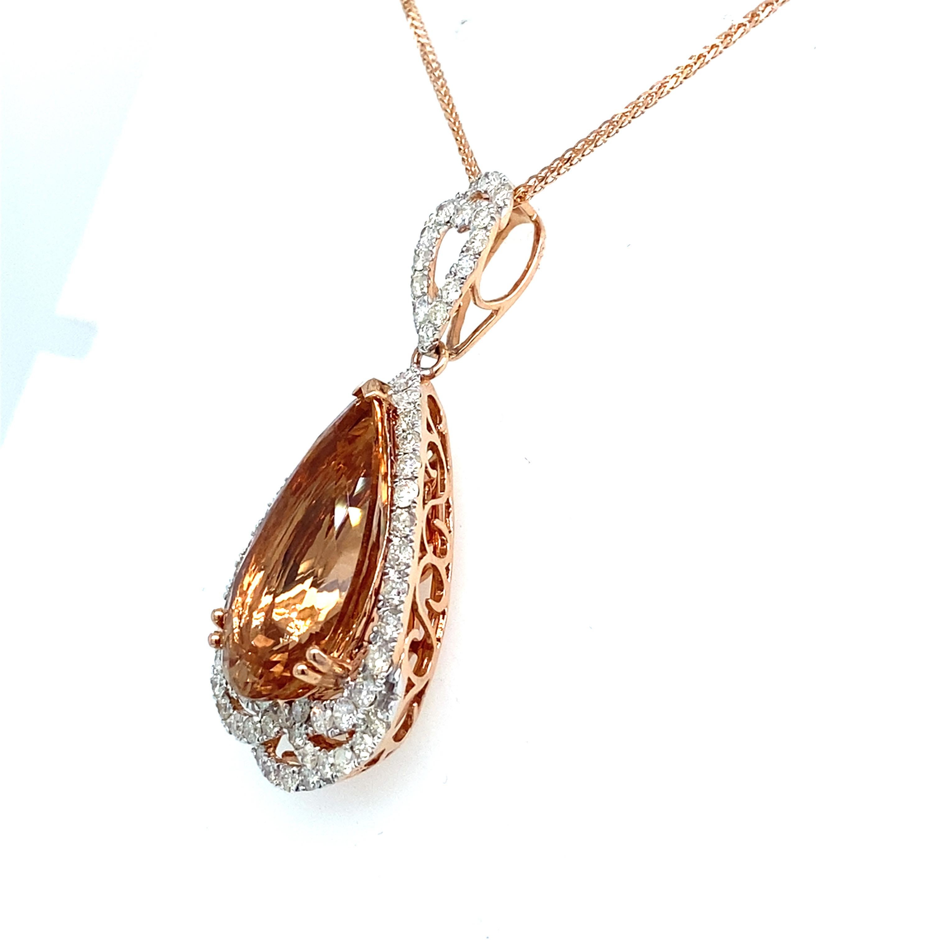Women's 9.82 Carat Morganite Diamond Rose Gold Pendant Necklace For Sale