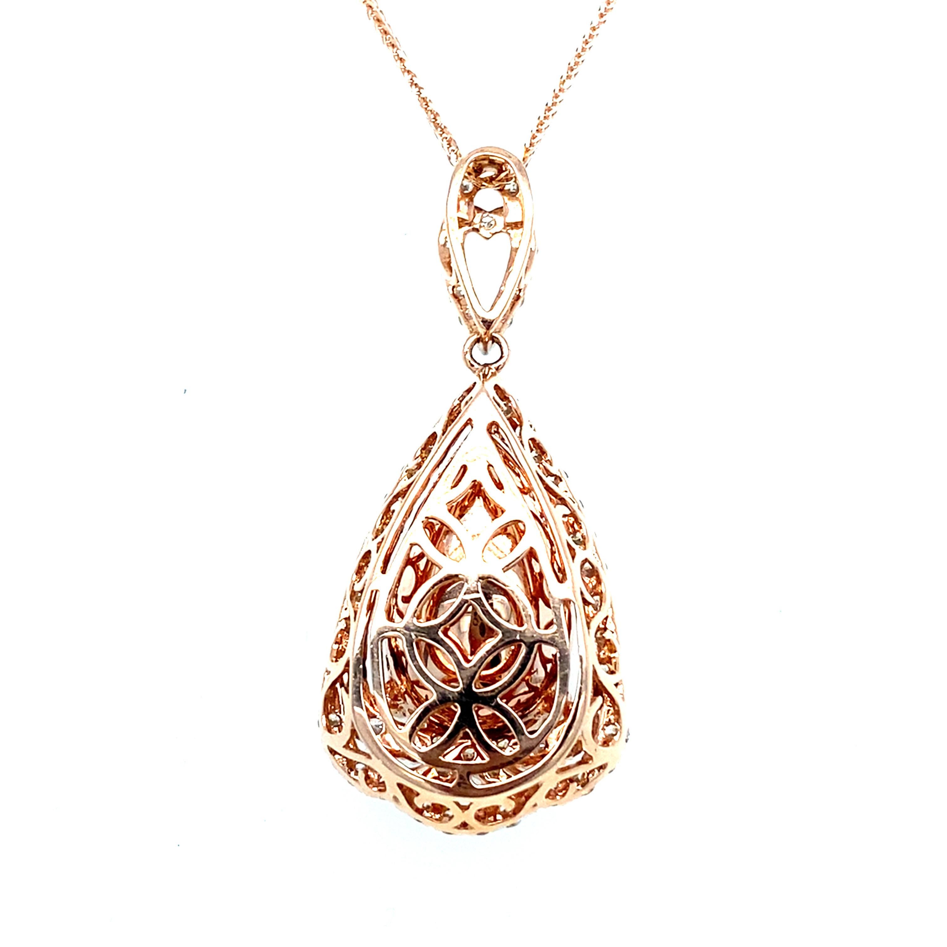 9.82 Carat Morganite Diamond Rose Gold Pendant Necklace For Sale 1