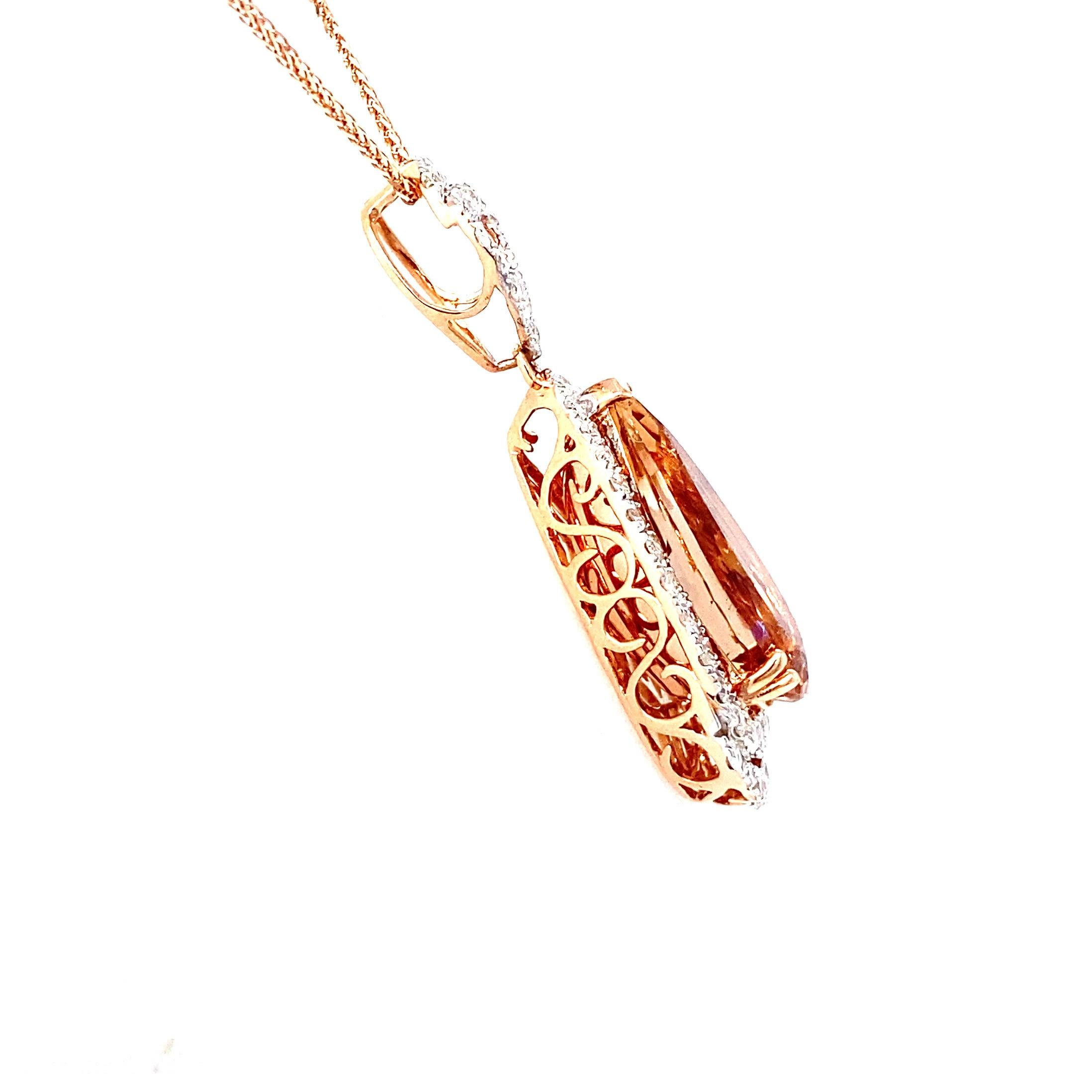 9.82 Carat Morganite Diamond Rose Gold Pendant Necklace For Sale 2