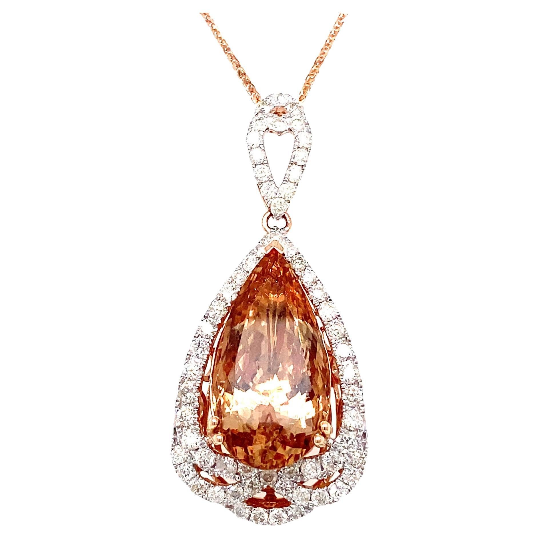 9.82 Carat Morganite Diamond Rose Gold Pendant Necklace