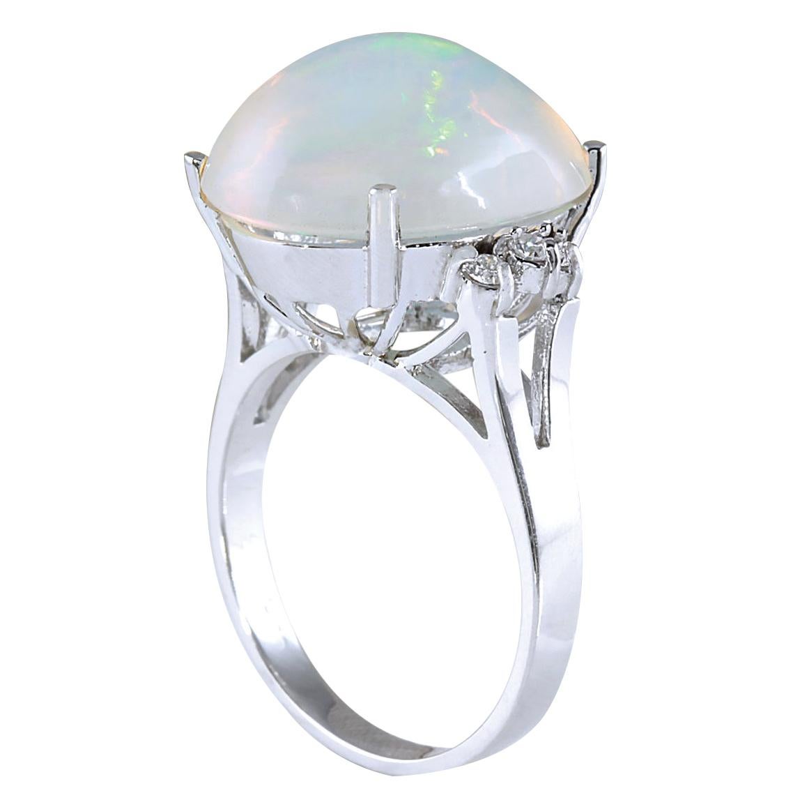 Oval Cut Natural Opal Diamond Ring In 14 Karat White Gold  For Sale