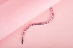 9.82 Carat Natural Pink Sapphire and Diamond Tennis Bracelet in 18K White Gold